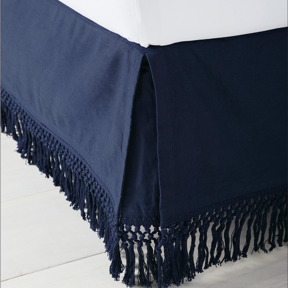 Serena & Lily Blue Macrame Bed Skirt with Elegant Fringe